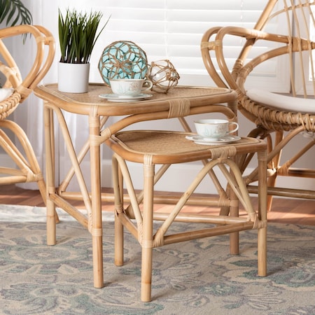 Baxton Studio Jayden Modern Bohemian Natural Brown Finished Rattan 2-Piece End Table Set 205-12695